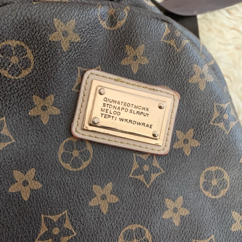 Backpack Brown & Tan Exterior Canvas & Red Inside Lining Gold Hardware - Picture 11 of 16